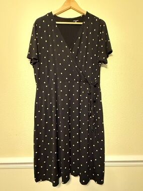 Amazon Essentials Black Polka Dot Wrap Midi Dress